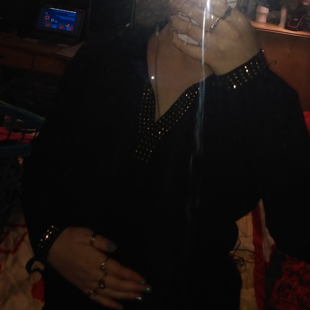 Gold Jeweled Black Long Sleeve Shirt